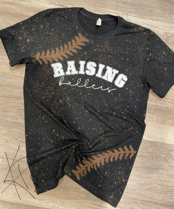 Raising ballers/ Sports mom (black bleached T-shirt)